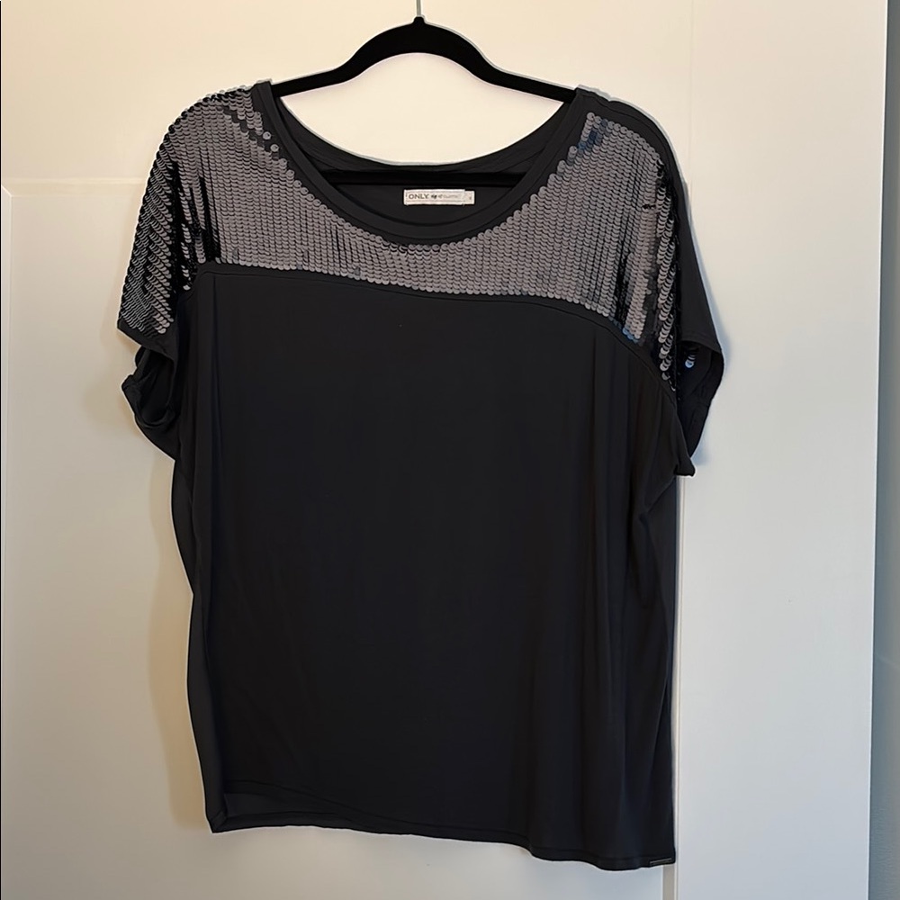Only Black Sequin Blouse with satin back
